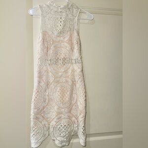 a'gaci Lace Midi Dress in White and Cream